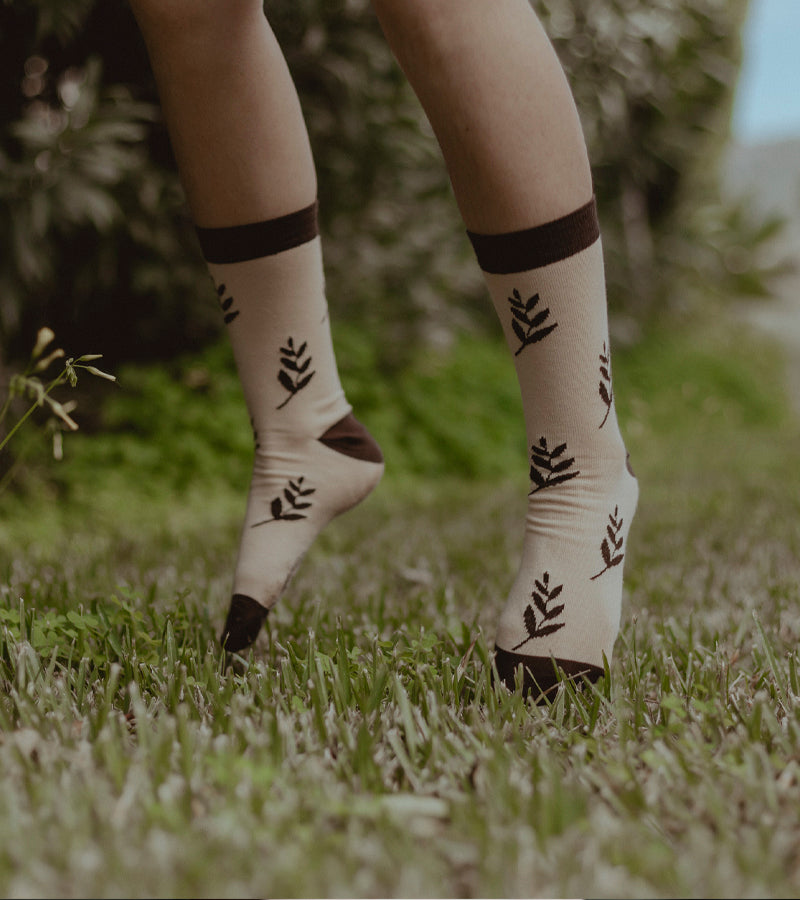 Calcetines Slowers Beige hojas