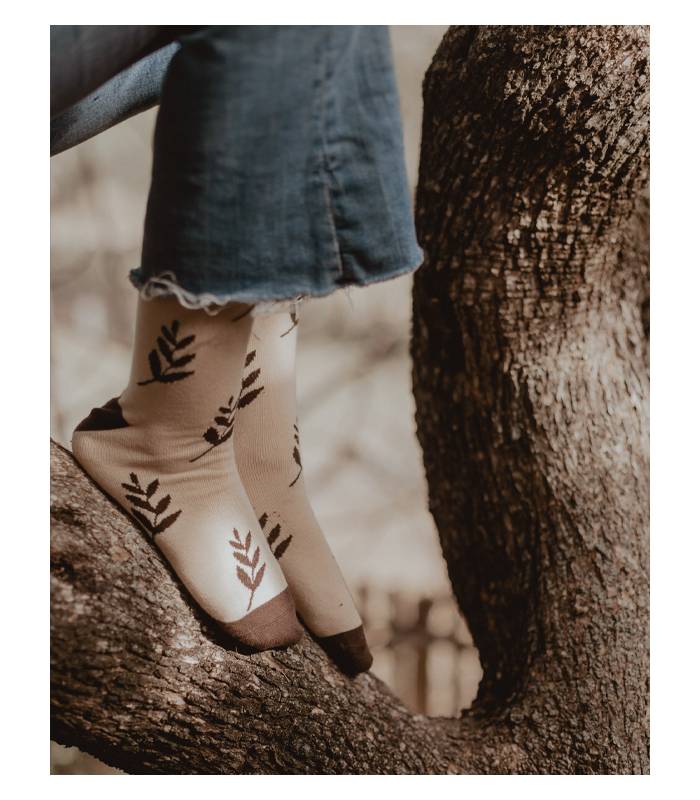 Calcetines Slowers Beige hojas