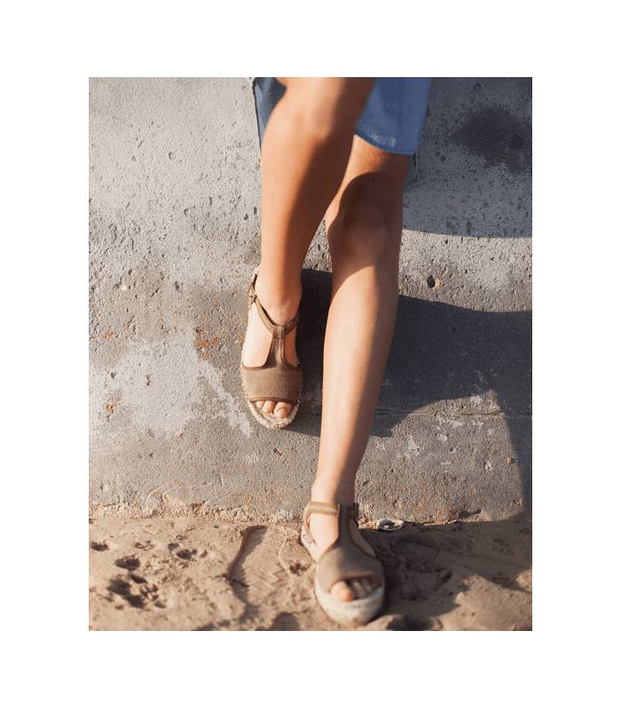 Luna Khaki Esparto-Sandalen mit doppelter Sohle