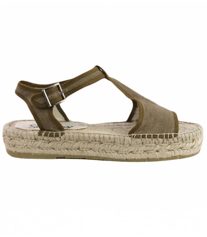 Luna Khaki Esparto-Sandalen mit doppelter Sohle
