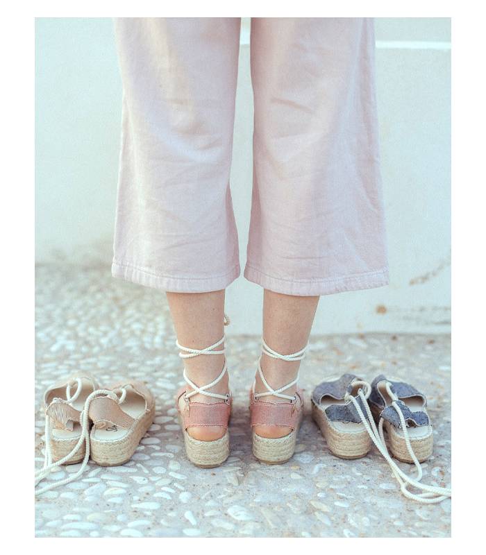 Sandalias yute con plataforma y cordones Estrella Negro