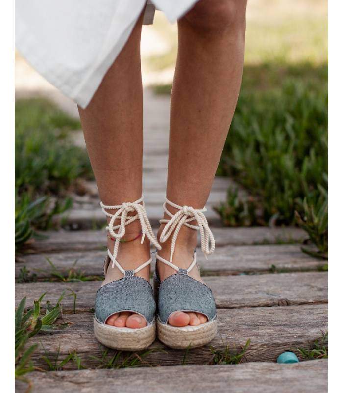 Sandalias yute con plataforma y cordones Estrella Negro