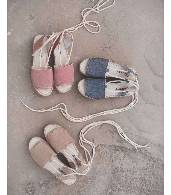 Sandalias yute con plataforma y cordones Estrella Negro