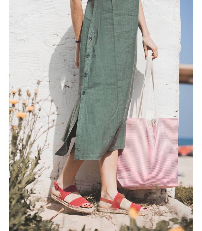 Sandalias planas yute Posidonia Rojo