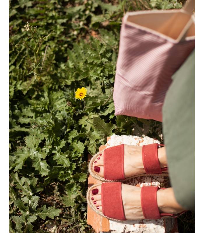 Sandalias planas yute Posidonia Rojo