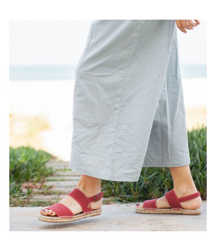 Sandalias planas yute Posidonia Rojo