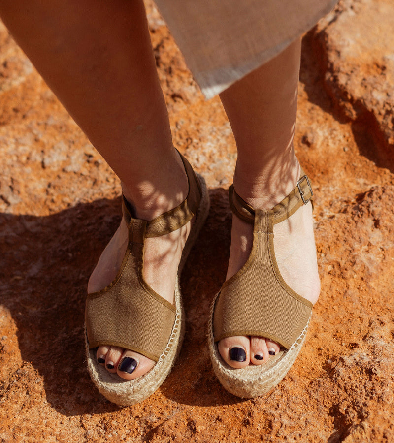 Luna Khaki Esparto-Sandalen mit doppelter Sohle
