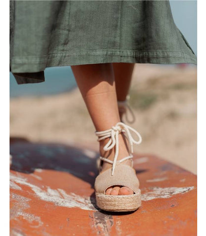 Jute sandals with platform and laces Mustard Star