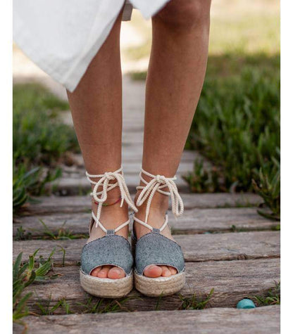 Jute sandals with platform and laces Black Star