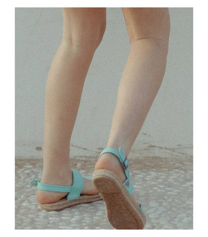 Flat jute sandals Posidonia Aquamarine