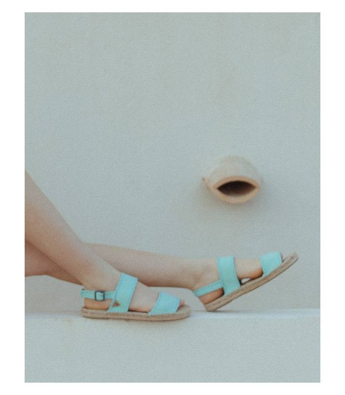 Flat jute sandals Posidonia Aquamarine