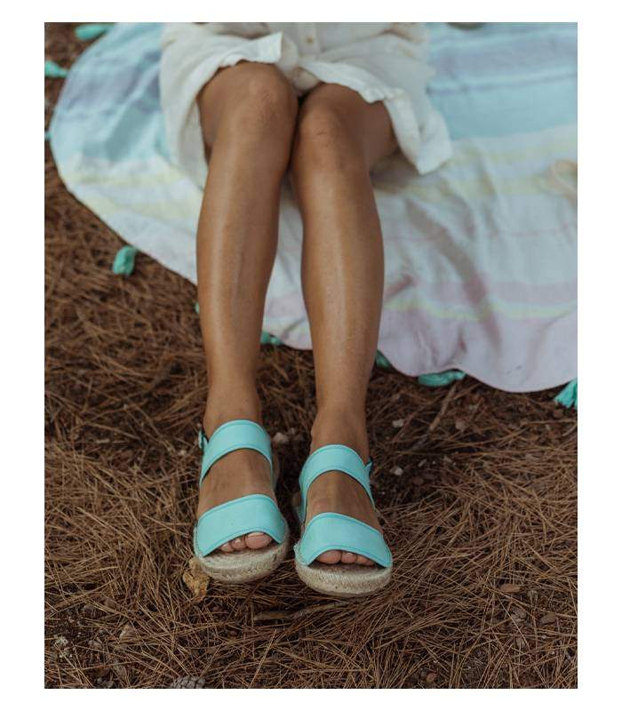 Flat jute sandals Posidonia Aquamarine