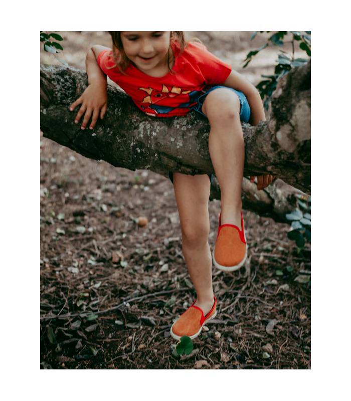 Zapatilla infantil unisex algodón orgánico Rea Naranja